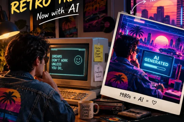 1980s retro trend AI style portrait of a young Indian creator