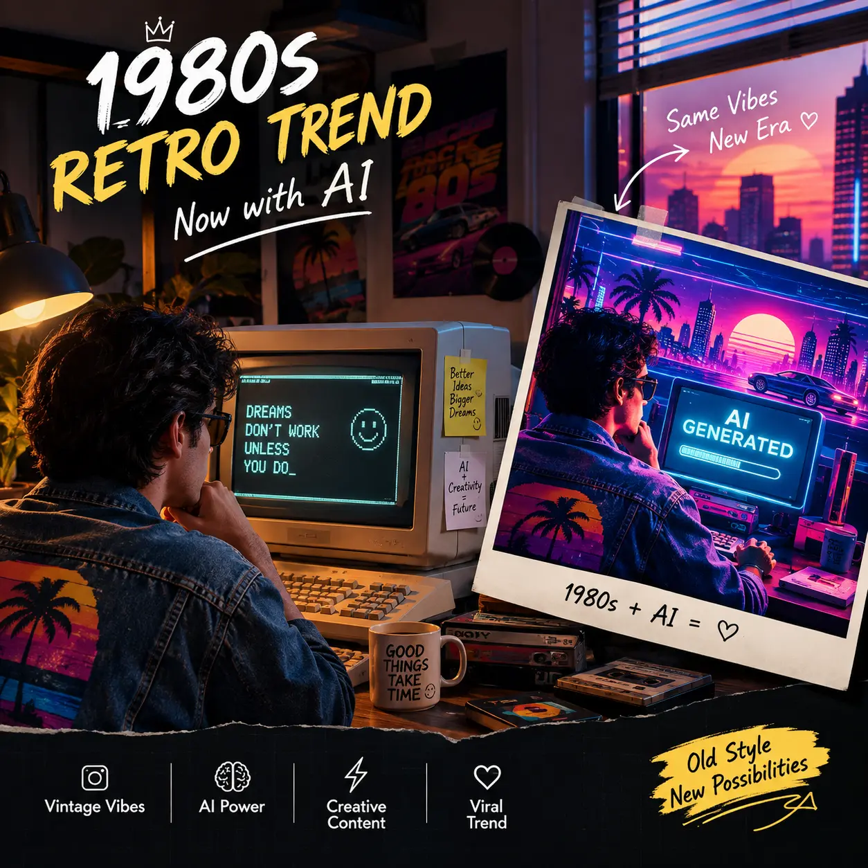 1980s retro trend AI style portrait of a young Indian creator