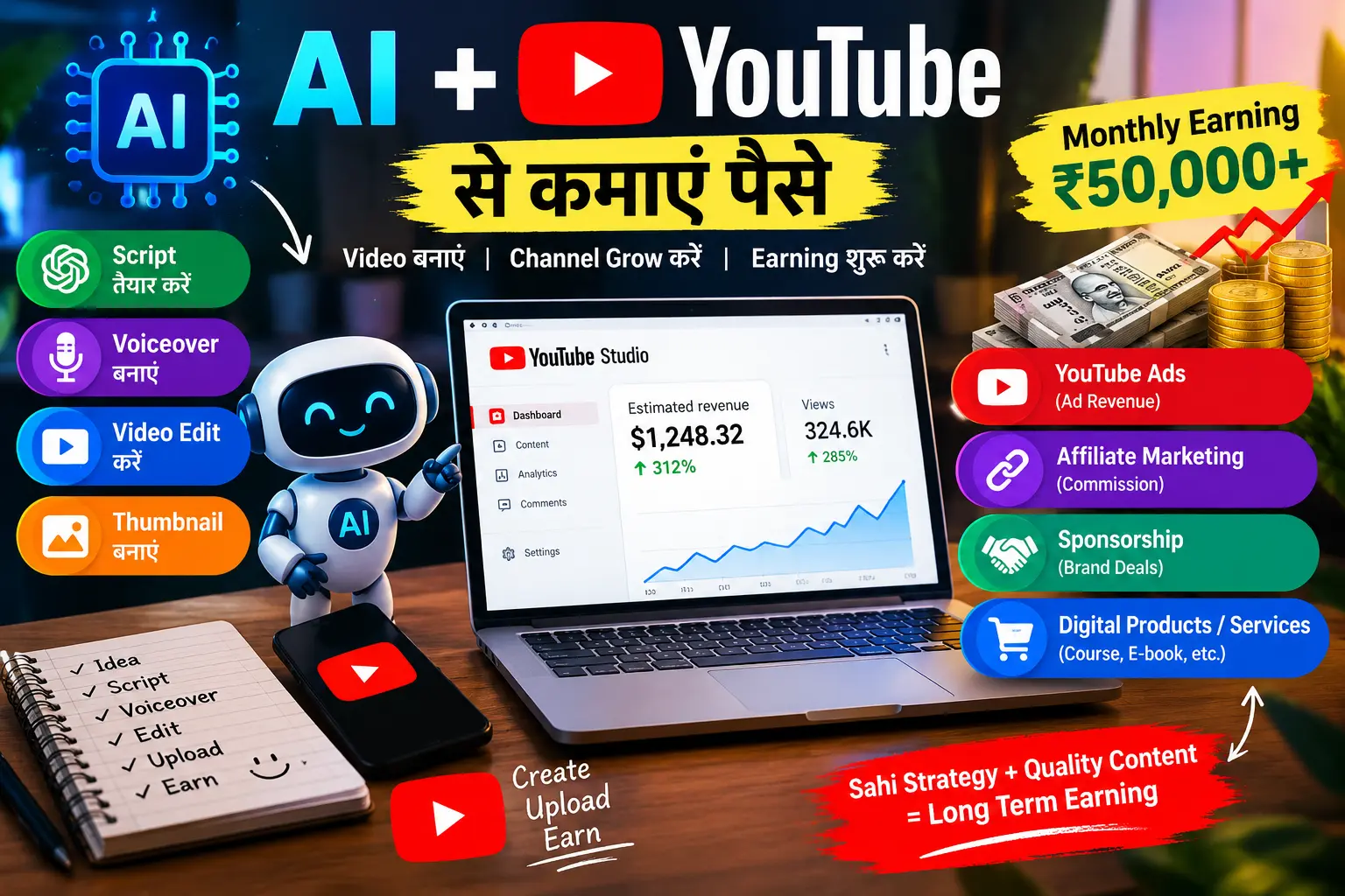 AI + YouTube से पैसे कैसे कमाएं