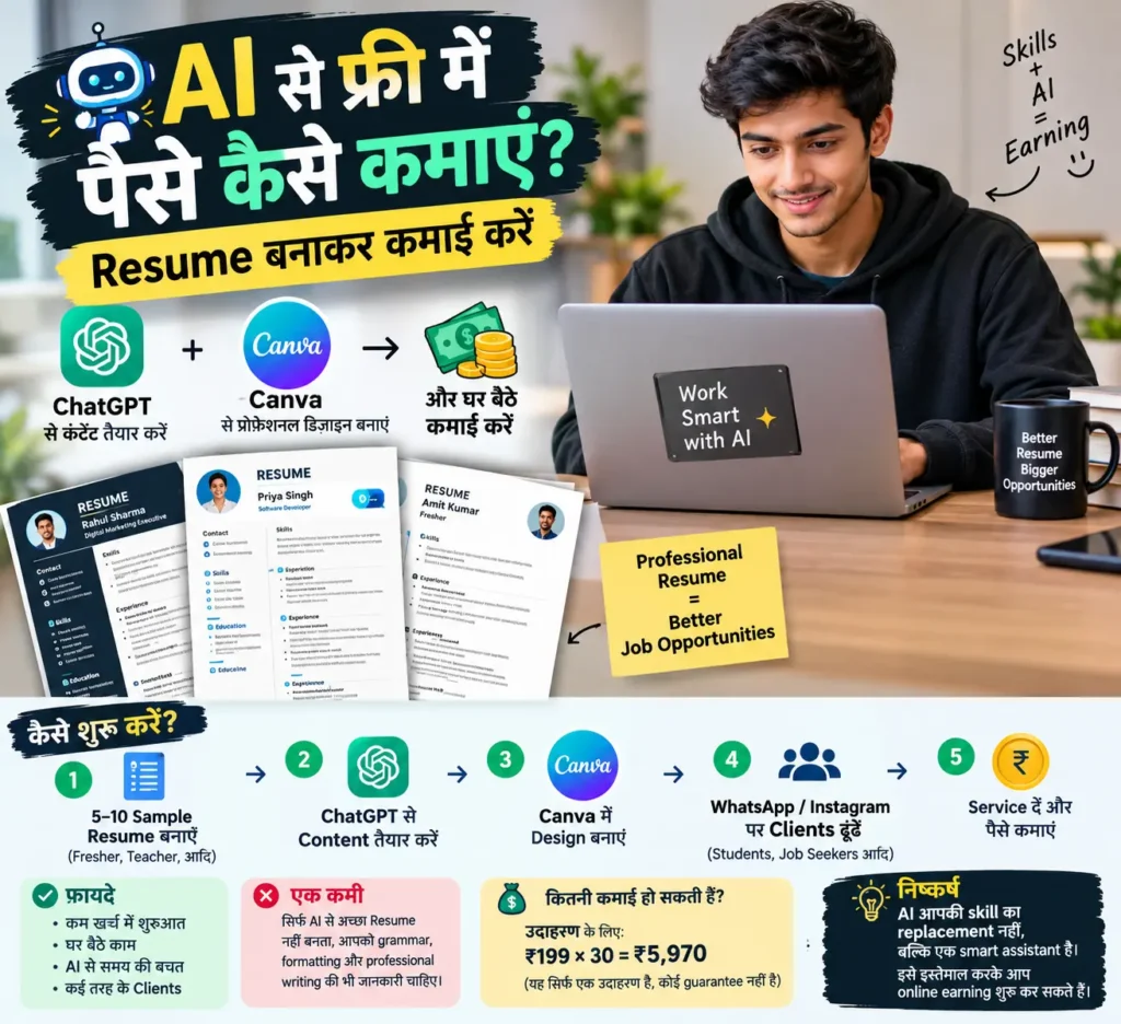 AI se free mein paise kamaye Resume banakar ChatGPT Canva