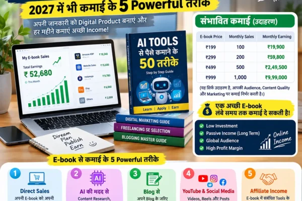 E-book se paise kamane ke 5 tarike aur 2027 me potential earning ka example