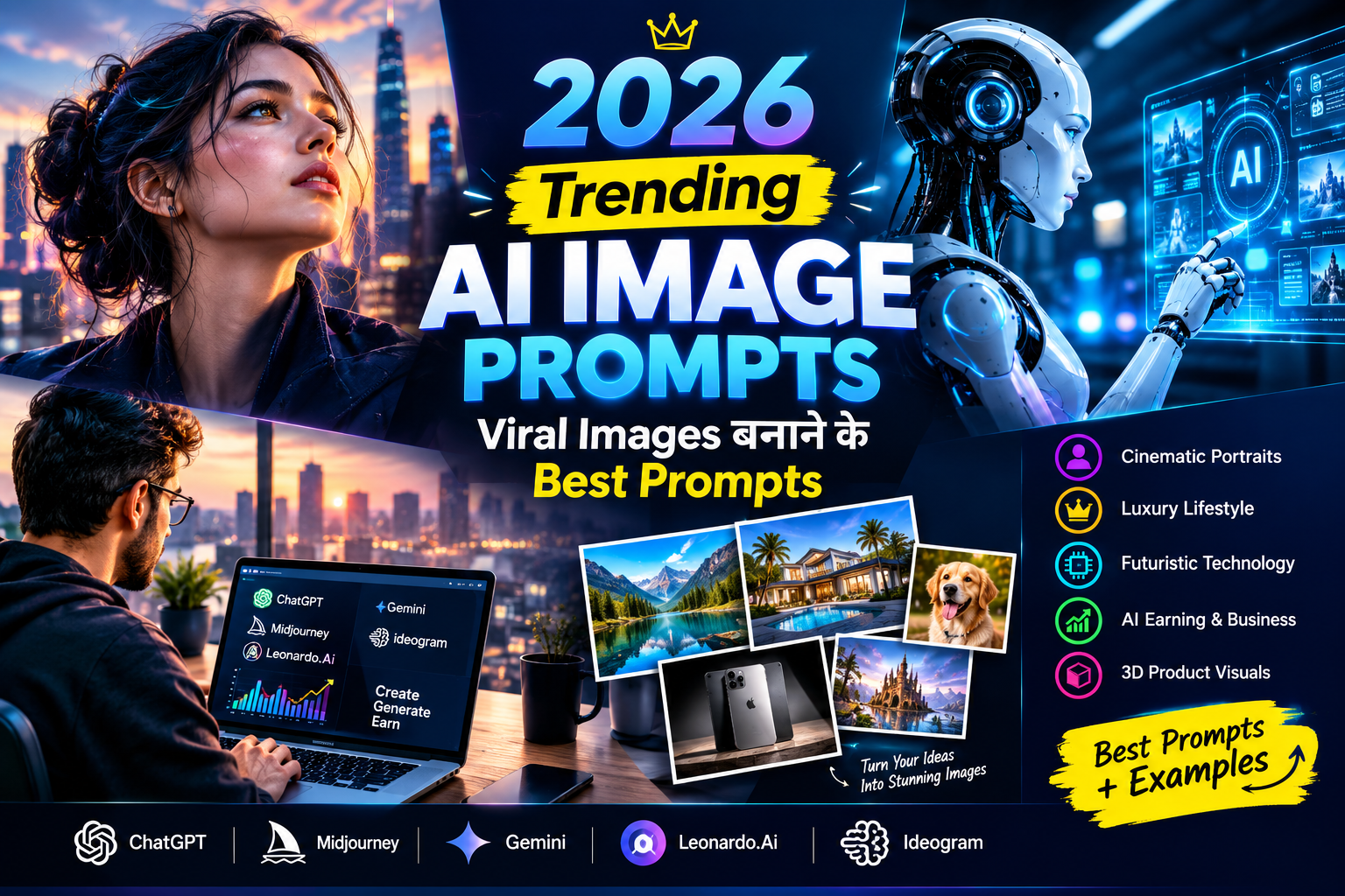 2026 trending AI image prompts se banayi gayi futuristic aur professional AI images