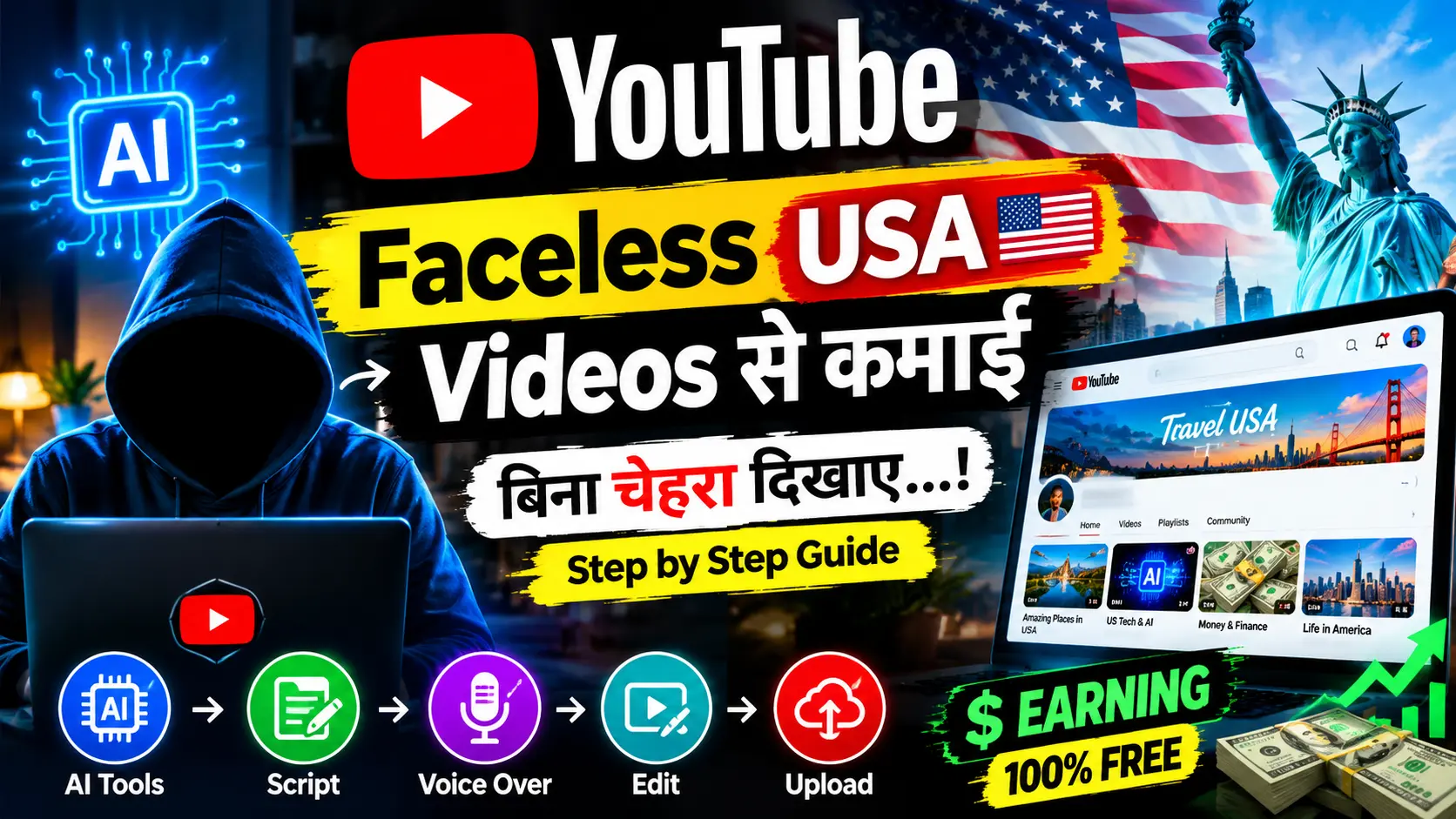 Faceless USA YouTube Videos से बिना चेहरा दिखाए कमाई कैसे करें