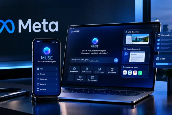Meta Muse AI Personal Agent का futuristic interface और Meta technology