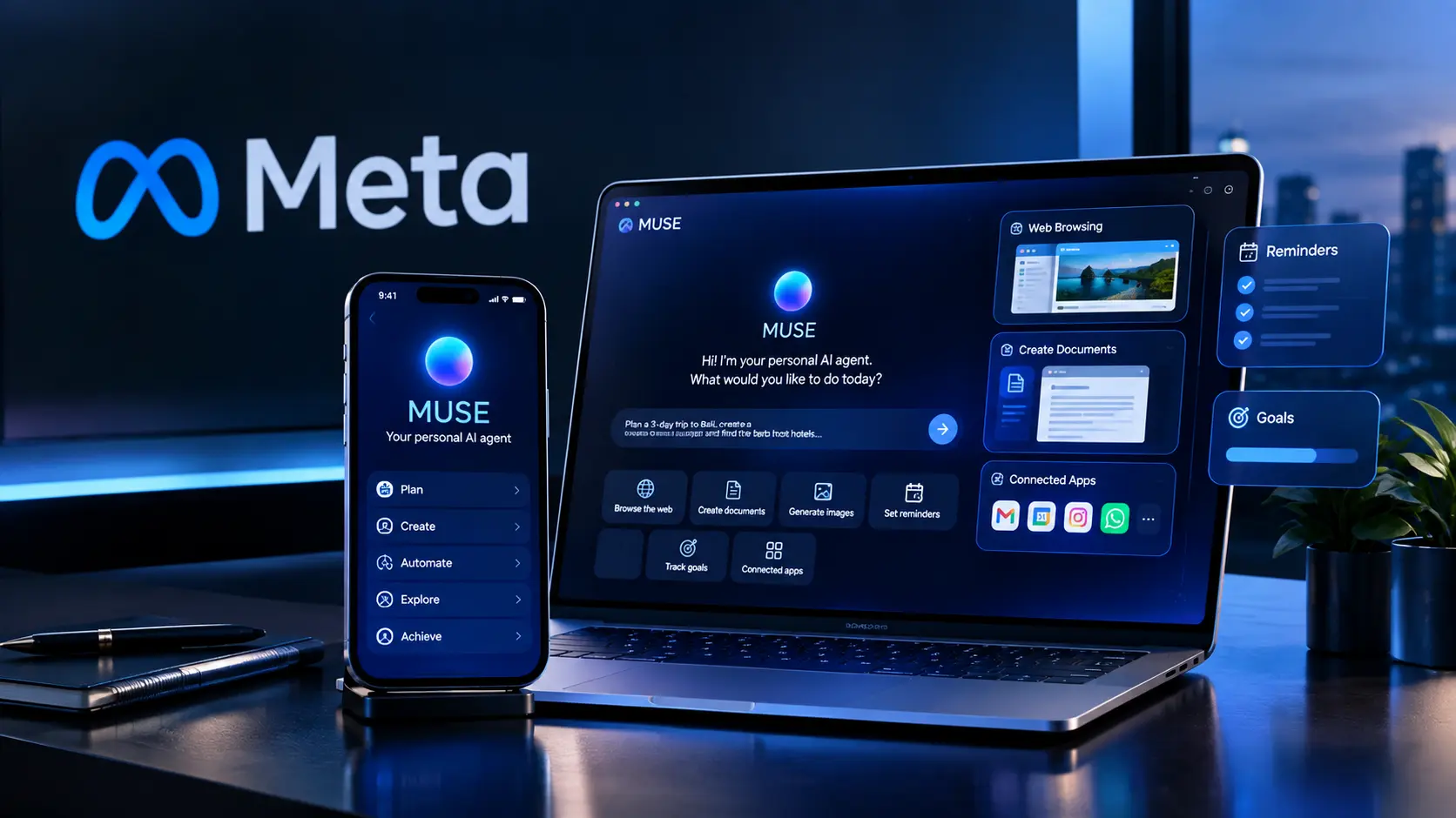 Meta Muse AI Personal Agent का futuristic interface और Meta technology